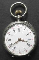 10 köves Cylindre márkájú régi ezüst (Ag) női apáca zsebóra porcelán számlappal br.24,54 gr