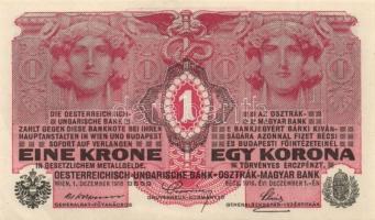 Osztrák-Magyar Bank 1916. 1K (3x) kettő vízszintes zöld "Deutschösterreich" felülbélyegzés...
