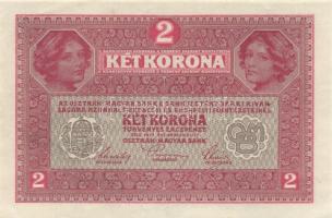 Osztrák-Magyar Bank 1916. 1K (3x) kettő vízszintes zöld "Deutschösterreich" felülbélyegzés...