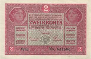 Osztrák-Magyar Bank 1916. 1K (3x) kettő vízszintes zöld "Deutschösterreich" felülbélyegzés...