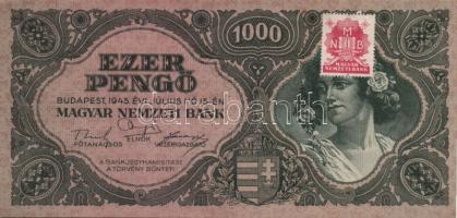 1945. 1000P piros bélyeg (8x), az egyiken a bélyeg lemezhibás + bélyeg nélkül (2x) T:II,III