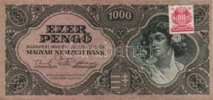 1945. 1000P piros bélyeg (8x), az egyiken a bélyeg lemezhibás + bélyeg nélkül (2x) T:II,III