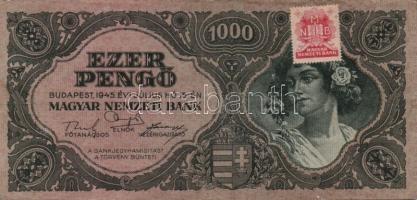 1945. 1000P piros bélyeg (8x), az egyiken a bélyeg lemezhibás + bélyeg nélkül (2x) T:II,III