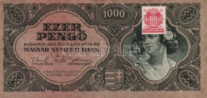 1945. 1000P piros bélyeg (8x), az egyiken a bélyeg lemezhibás + bélyeg nélkül (2x) T:II,III