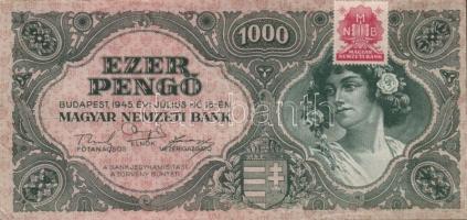 1945. 1000P piros bélyeg (8x), az egyiken a bélyeg lemezhibás + bélyeg nélkül (2x) T:II,III