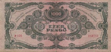 1945. 1000P piros bélyeg (8x), az egyiken a bélyeg lemezhibás + bélyeg nélkül (2x) T:II,III