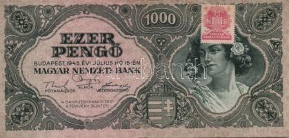 1945. 1000P piros bélyeg (8x), az egyiken a bélyeg lemezhibás + bélyeg nélkül (2x) T:II,III