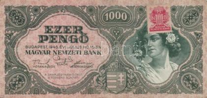 1945. 1000P piros bélyeg (8x), az egyiken a bélyeg lemezhibás + bélyeg nélkül (2x) T:II,III