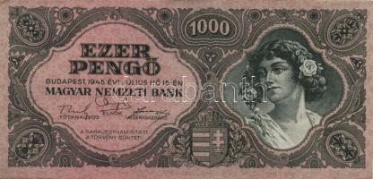 1945. 1000P piros bélyeg (8x), az egyiken a bélyeg lemezhibás + bélyeg nélkül (2x) T:II,III