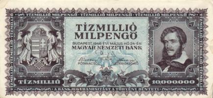 1946. 10.000.000MP (2x) egyik erősen festékhiányos, másik erősen lefelé tolódott előlapi nyomattal T...