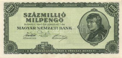 1946. 100.000.000P + 100.000.000MP (2x) egyik "10 éves a Magyar Éremgyűjtők Egyesülete 1969-1979" felülbélyegzéssel T:I,II