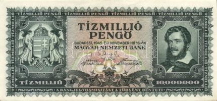 1945. 10.000.000P (3x) többféle színváltozat + 1946. 10.000.000MP (3x) többféle színváltozat + 10.00...