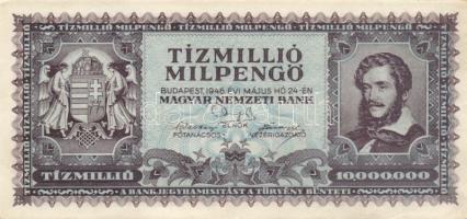 1946. 10.000.000MP (2x) egyiken "10 éves a Magyar Éremgyűjtők Egyesülete 1969-1979" felülb...