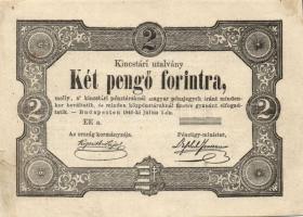 1849. 2Ft "Kincstári utalvány" sorszám nélkül! T:III (nagyon szép állapotban, apró lyuk a papíron)