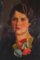 1937 Azonosítatlan jelzéssel: Női portré olaj-vászon, keretben 70x84 cm (kis szakadás)