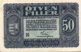 1920. 20f, 50f, 1K, 2K (3x) "2aa" és "2ab" , 10K, 20K T:I (egyik I-)