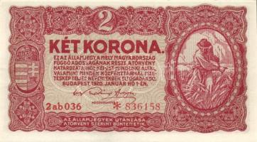 1920. 20f, 50f, 1K, 2K (3x) "2aa" és "2ab" , 10K, 20K T:I (egyik I-)