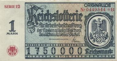Német 3. Birodalom 1938. 1M birodalmi lottó sorsjegy T:I