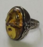 Borostyán köves gyűrű ezüst levélmintás foglalatban / Ivy ring in silver frame 3 cm