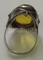 Borostyán köves gyűrű ezüst levélmintás foglalatban / Ivy ring in silver frame 3 cm