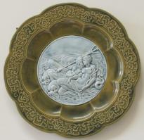 cca 1900 Schütz Cilli jelzett mázas kerámia dísztál /  Schütz Cilli signed ceramic bowl d: 45 cm