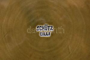 cca 1900 Schütz Cilli jelzett mázas kerámia dísztál /  Schütz Cilli signed ceramic bowl d: 45 cm