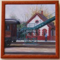 Solymos Tamás Géza: Indóház, olaj-vászon, jelzett, keretben 35x35 cm