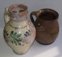 XIX. század 2 db kopott mázas kerámia ivóedény / 2 vintage ceramic drinking bowl 30cm