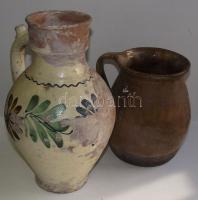 XIX. század 2 db kopott mázas kerámia ivóedény / 2 vintage ceramic drinking bowl 30cm