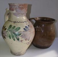 XIX. század 2 db kopott mázas kerámia ivóedény / 2 vintage ceramic drinking bowl 30cm