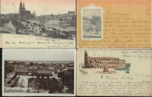 20 db régi, európai városképes lap, közte dombornyomott és litho is / 20 European town-view cards