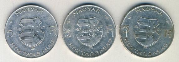 1947. 5Ft Ag (3x) "Kossuth" T:2-,3+ ph.