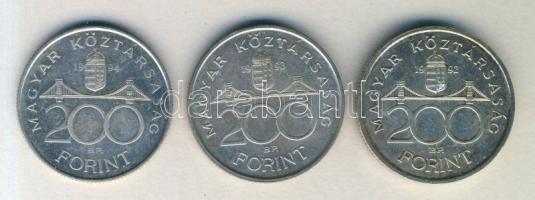 1992-94. 200Ft Ag "MNB" + "Deák" (3x) T:2+,2,2- ph.