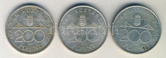 1992-94. 200Ft Ag "MNB" + "Deák" (3x) T:2,2-