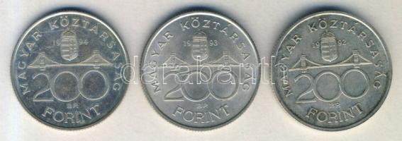 1992-94. 200Ft Ag "MNB" + "Deák" (3x) T:2,2-