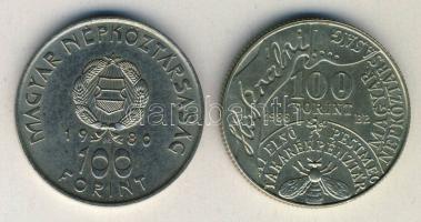 1980. 100Ft "Szovjet-magyar közös űrrepülés" + 1986. 100Ft "Fáy András" T:BU