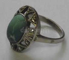 Dekoratív antik ezüst (Ag) gyűrű, türkizzel és cirkóniákkal 3,7g