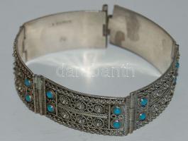 Türkizzel díszített nagyon szép, arab ezüst (Ag) karkötő "Lebanon" jelzéssel 26g
