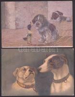 Kutyák - 4 db régi motívumlap, köztük 2 litho