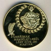 1990. "Magyar Köztársaság Emlékérem" aranyozott réz piefort emlékérem díszdobozban, sorszá...