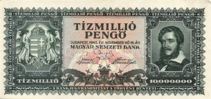 1945. 10.000.000P (3x) egymás utáni sorszámmal T:I- kis saroktörés
