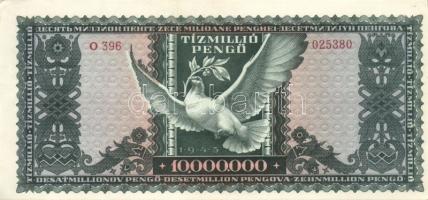 1945. 10.000.000P (3x) egymás utáni sorszámmal T:I- kis saroktörés