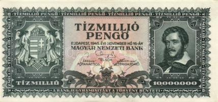 1945. 10.000.000P (3x) egymás utáni sorszámmal T:I- kis saroktörés