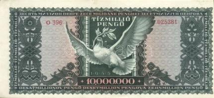 1945. 10.000.000P (3x) egymás utáni sorszámmal T:I- kis saroktörés