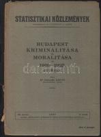 1927 Statisztikai Közlemények: Budapest kriminalitása és moralitása az 1909-1925. években, írta Dr. Pálosi Ervin jogakadémiai tanár, a gerinc hiányzik