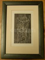 Kass János (1927-2010): gyermek, fametszet-papír, jelzés nélkül, keretben 21x29 cm