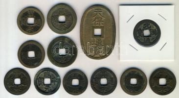 Kína / Japán 12db régi pénzérme, közte Br 100Mon is T:2,3
