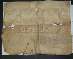 1636 Rákóczi György címeres-levele Pál János Bálint részére, kihirdetve 1637-ben.  Pergamen 30x40 cm (Rossz állapotban, Rákóczi aláírása hiányzik) VÉDETT