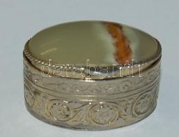 Kis fém gyógyszeres-szelence tigrisszemmel / Small medicine-box 4x2,5 cm