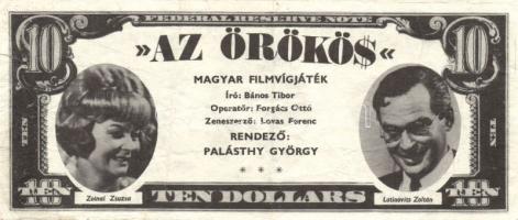 1960-as évek 10$ színházi pénz "Az örökös" Sinkovits Imre - Zolnai Zs./Latinovits Z. T:III